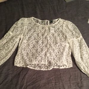 White Mesh / Lace Top, Bell Long Sleeves